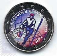 2 euro colorati in capsula Francia 2023 - Campionati di Rugby