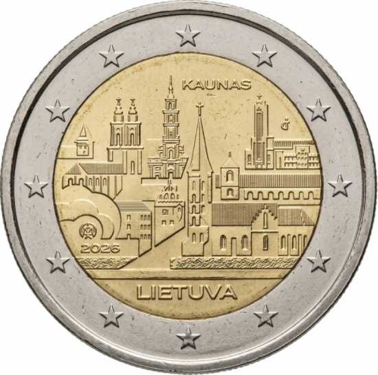 Questa è la moneta commemorativa da 2 euro che la Lituania dedica alla città di Kaunas.