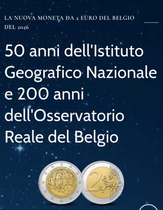 2 euro Belgio 2026 - 50 anni dell'Istituto Geografico Nazionale e 200 anni dell'Osservatorio Reale del Belgio