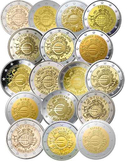 Monete Euro - Collezione Completa - 17 Monete da 2 euro 2012 - 10°  Anniversario Euro