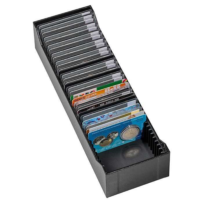 Monete Euro - Scatola archivio LOGIK per monete euro in blister o coincard,  formato orizzontale, colore nero - Cod. 365.163