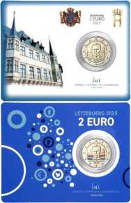 2 euro Lussemburgo 2025 - Coppia Coincard Ufficiali BU -  Marchio  Zecca olandese - 25° anniversario dell'ascesa al trono del Granduca Henri 