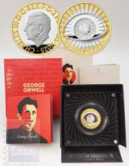 Moneta 2 £ argento e oro Proof in scatola ufficiale e certificato Royal Mint 2025 - George Orwell ed il Grande Fratello 