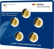 2 euro Germania 2026 - Coincard  Ufficiale  BU x 5 Zecche A-D-F-G-J> 150° Ann.  Konrad Adenauer