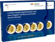 2 euro Germania 2026 -  Coincard  Ufficiale  PROOF x 5 Zecche A-D-F-G-J> 150° Ann.  Konrad Adenauer
