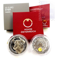 20 €  Austria 2026 argento 925 proof  - Il Toro con goccia d'ambra
