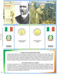 (A) Pagine 2 € Italia 2026 - Carlo Collodi + San Francesco D'Assisi