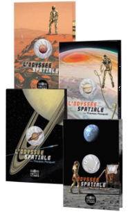 4 diff. x 10 € Argento Francia 2025 in minibook - Odissea nello spazio con Thomas Pesquet - Giove / Saturno / Marte / Luna