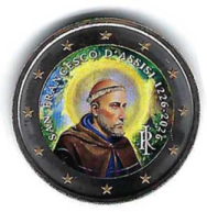 2 € colorato in capsula San Marino 2026 - San Francesco D'Assisi