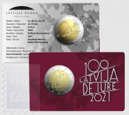  2021- Coincard Ufficiale BU - 2 euro Lettonia - 100 anni indipendenza de Iure