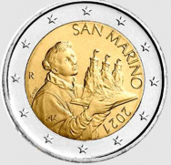 Fior di conio UNC - 2 € San Marino 2021 - Nuova faccia nazionale