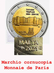 2021- Fior di conio in capsula BU- 2 euro Malta - Templi di Tarxien (marchio Cornucopia)
