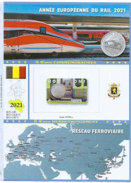 (A) Pagine raccoglitrici 5 euro coincard Belgio 2021 - Anno europeo delle Ferrovie