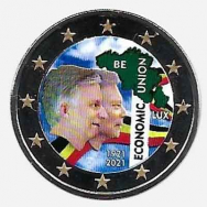 2 euro colorato in capsula Belgio 2021 - 100° Anniv. Unione Econ. Belgio E Lussemburgo
