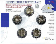 2022 - Coincard  Ufficiale  BU x 5 Zecche A-D-F-G-J >2 euro Germania  - Turingia : Castello di Wartburg-Eisenack   - 