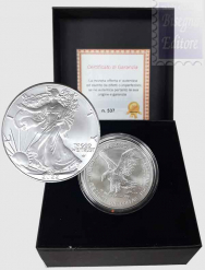 Confezione in scatola e certificato  - 1 dollaro USA 2022 - 1 Oncia Argento 999 BU (31,10 g)- LIBERTY / AMERICAN EAGLE 2022  ( Nuova effigie)