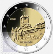2022 - Fior di conio UNC - 2 euro Germania -  Turingia - Castello di Wartburg