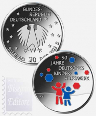   Fior di Conio UNC - Ag. 925 in capsula -  20 € Germania 2022  - 50 anni del Fondo tedesco per l'infanzia
