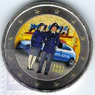2 euro colorato Italia 2022 in capsula - 170° Anniversario Polizia di Stato