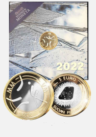 5 € bimetallico Finlandia 2022 in capsula e scatola NORMALE  - Campionati Mondiali di Hockey 