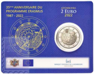 2022 - Coincard Ufficiale BU - 2 euro Lussemburgo  Marchio Cornucopia Monnaie de Paris -Programma Erasmus