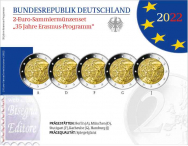 2022 - Coincard  Ufficiale  Proof FS x 5 Zecche A-D-F-G-J >2 euro Germania  - Programma Erasmus