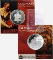 3 € Malta 2022 Silver Plated in coincard - Caravaggio San Girolamo