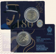 2 €  non commemorativo in Coincard Ufficiale BU - San Marino 2022  - 180° Anniversario Gendarmeria San Marino
