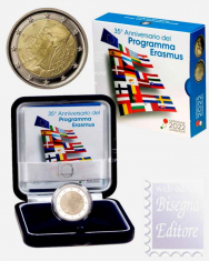 2022 -  Confezione Proof in cofanetto e certificato -  2 euro Italia  -  Programma Erasmus