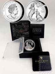 1 $ Australia   in scatola ufficiale e certificato Perth  Mint Australia 2023 - 1 Oncia Argento 999,9 Proof (31,107 g)) -  Anno del Coniglio
