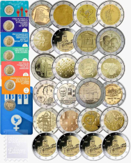 Collezione Completa EXTRA LARGE - 2 Euro Commemorativi 2022 (31 monete comprese le 5 zecche di Germania , le 5 coincard di Francia e la coincard di Malta ONU)