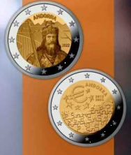 2 x 2 euro Andorra 2022 BU in capsula - Carlo Magno + 10 anni Andorra nell'euro