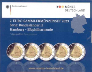 2 euro 2023 -  Coincard  Ufficiale  Proof FS x 5 Zecche A-D-F-G-J >2 euro Germania  - Presidenza Amburgo al Bundesrat