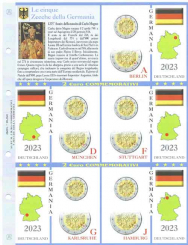 (A) Pagine raccoglitrici 2 euro commemorativi - 5 zecche Germania 2023 -  Nascita Carlo Magno