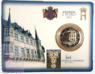 2023 - Coincard Ufficiale BU - 2 euro Lussemburgo  Marchio caduceo alato, simbolo della Zecca olandese -175° anniv. Camera dei Deputati e prima Costituzione 1848