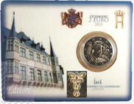 2 euro Lussemburgo 2023 - Coincard Ufficiale BU -  Marchio caduceo alato, simbolo della Zecca olandese -25° anniv. Granduca Henri membro del Comitato Olimpico Internazionale