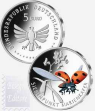 5 €  Germania colore 2023  UNC  in capsula - Il regno degli Insetti : Coccinella