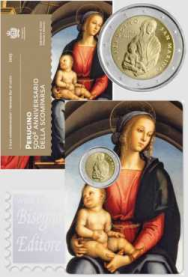 2 euro San Marino 2023 - 500° Ann. Morte del Perugino - Blister e custodia