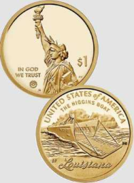 nnovatori USA 2023 - 1 $  - Louisiana - LA BARCA DI HIGGINS . - set 2 monete D+P