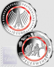 10 € Germania 2023 ( zecca casuale) -  Anello Polimero rosso - Vigili del fuoco