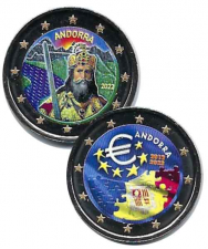 2 x 2 euro colorati in capsula Andorra 2022 - Carlo Magno+10 Anni Euro