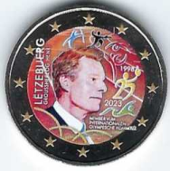 2 euro colorato in capsula Lussemburgo 2023 -25° ann. ammissione Granduca Henri a membro dell'Unione Internazionale Comitato Olimpico.