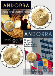 2 X 2 euro Coincard BU Andorra 2023 - Solstizio estate + 30°ann. Andorra ONU