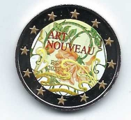 2 euro colorato in capsula Belgio 2023 - Art Nouveau