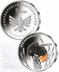 5 €  Germania colore 2024  UNC  in capsula - Il regno degli Insetti : Calabrone delle rocce