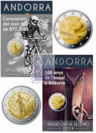 2 x 2 euro Andorra 2024 coincard BU  - Sci + Mountain Bike 