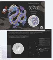 Moneta 1 $ Australia  Blister speciale Esposizione Sydney Money Expo - Perth  Mint Australia 2024 - 1 Oncia Argento 999,9 Proof (31,107 g)) -  Il Drago 